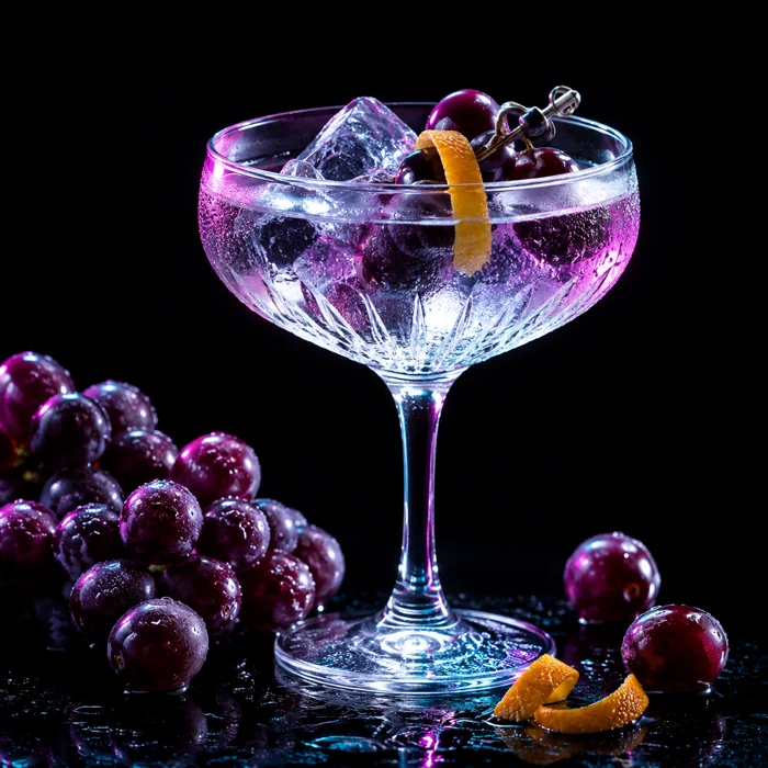 Vine & Velvet flavor illustration with grapes and citrus