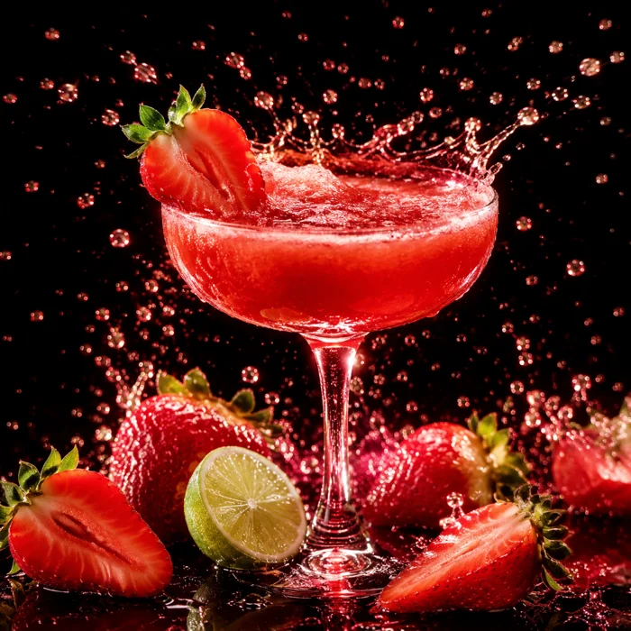 Strawberry Daiquiri flavor illustration with strawberry and lime